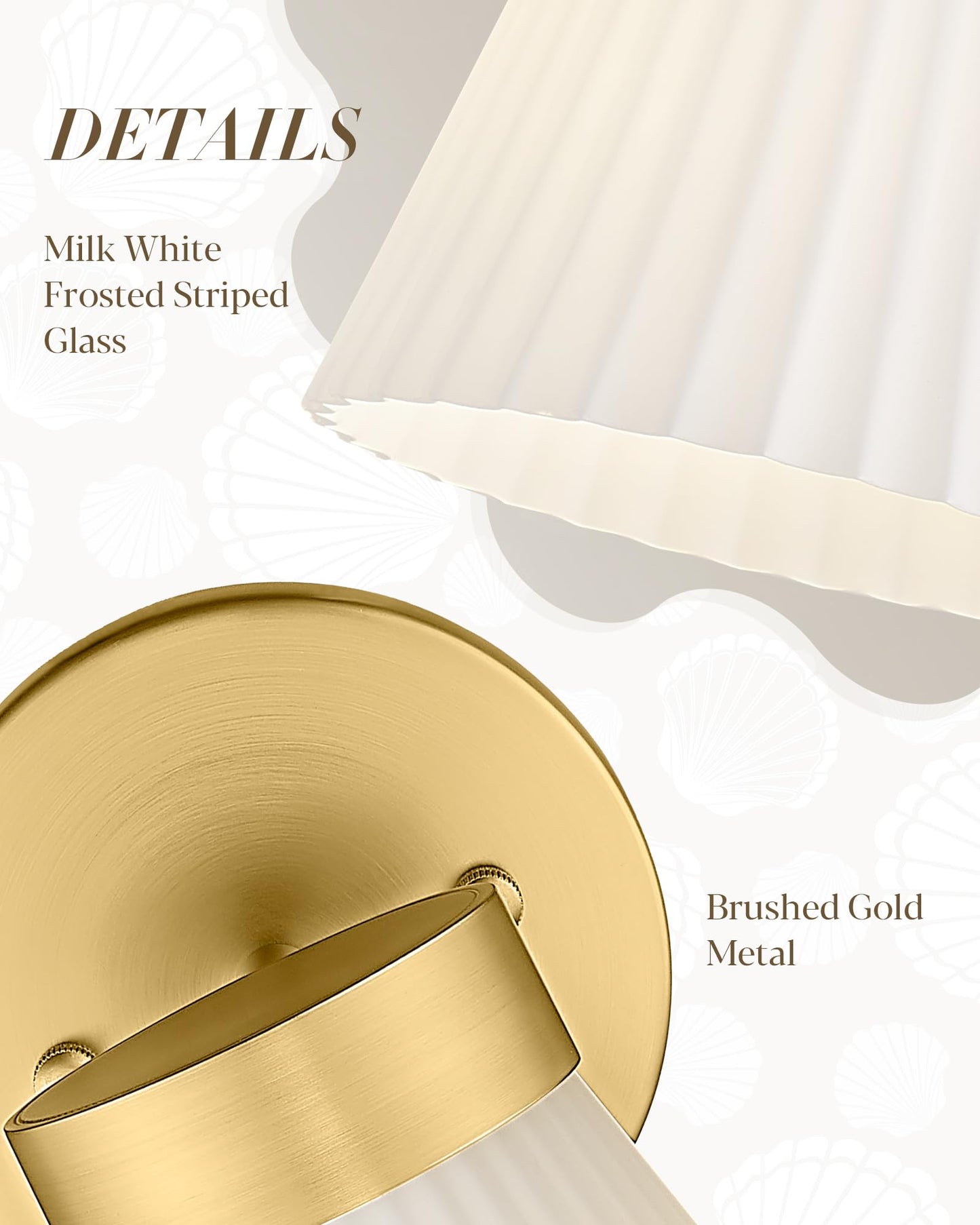 Gold Wall Sconces Set of Two, HWH Modern Bathroom Vanity Sconce Wall Lighting Indoor Wall Lamp with Frosted White Striped Glass, 5HZG97B-2PK BG