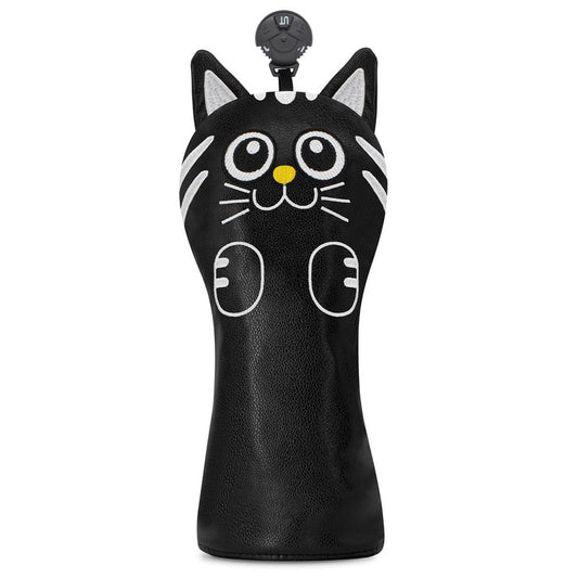 Golf Kitty Head Cover Golf Club Black Leather Headcovers Set Fits Driver Fairway Wood Hybrid Utility Putter Iron Wedge Headcover.