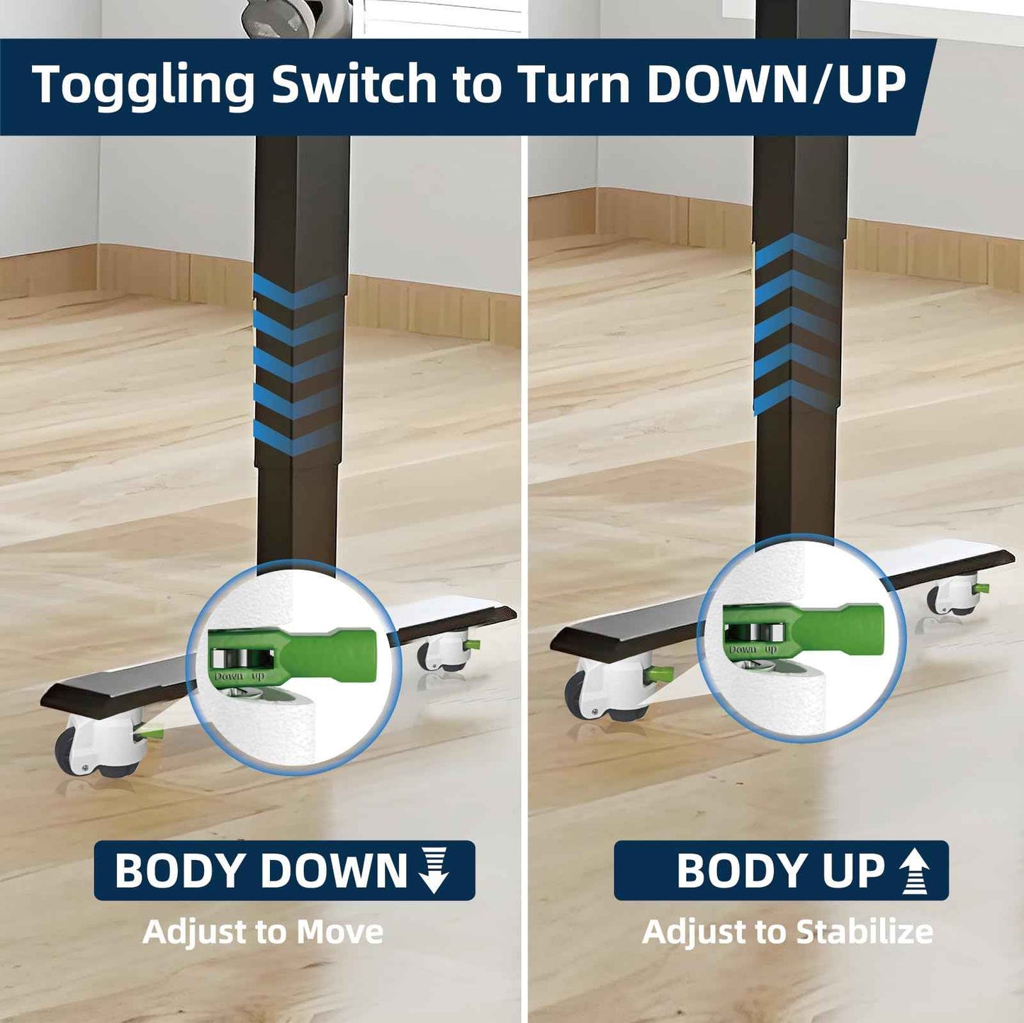 Heavy Duty Caster Wheels Set of 4, Leveling Stem Casters with Retractable Wheels 6600 Lbs Total Capacity, 1/2" & M12 Stem Sizes Adjustable with Ratchet Handle for Workbench, Machinery & Equipment