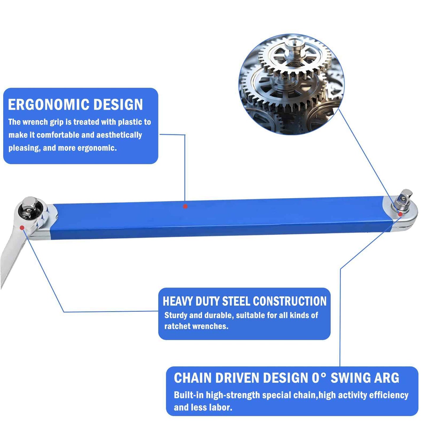 COMATIP Offset Extension Wrench Set, Impact Ready Socket Ratchet Wrench Extender Tool with 1/2'', 1/4'', 3/8'' Square Drive Adapters, Zero Degree Ratchet Tool Universal Stubby Wrenches Set for Car