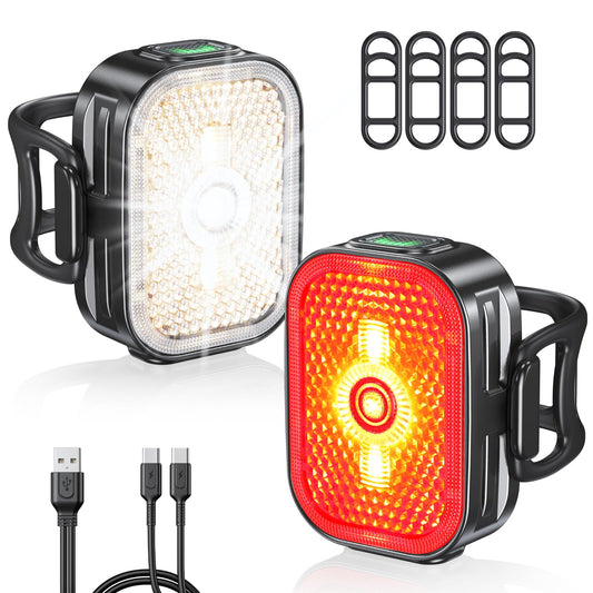 Viccux 2026 Ultra Slim Bike Lights with Reflectors, 8+6 Modes Bike Headlight, IP65 Waterproof & Dual USB-C 1-2 Hrs Fast Charge Bike Lights for Night Riding Road Mountain Cycling