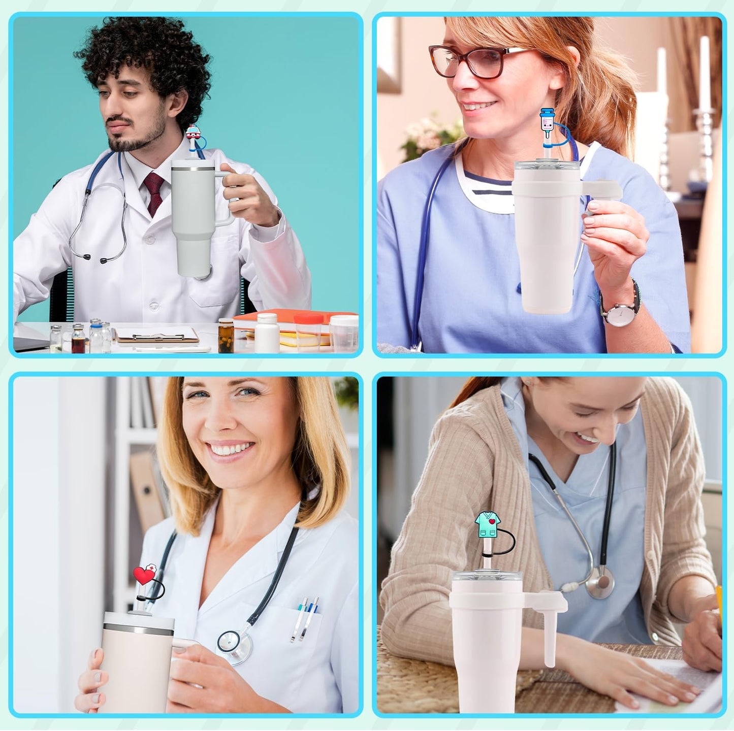 Skiennix Nurse Straw Toppers - Reusable Silicone Covers for Stanley Cup 30 & 40 Oz | Cute Gift Idea