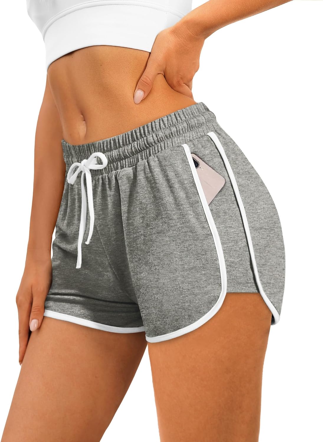 WIHOLL Women's Athletic Running Shorts - Color Block Dolphin Design with Pockets & Drawstring