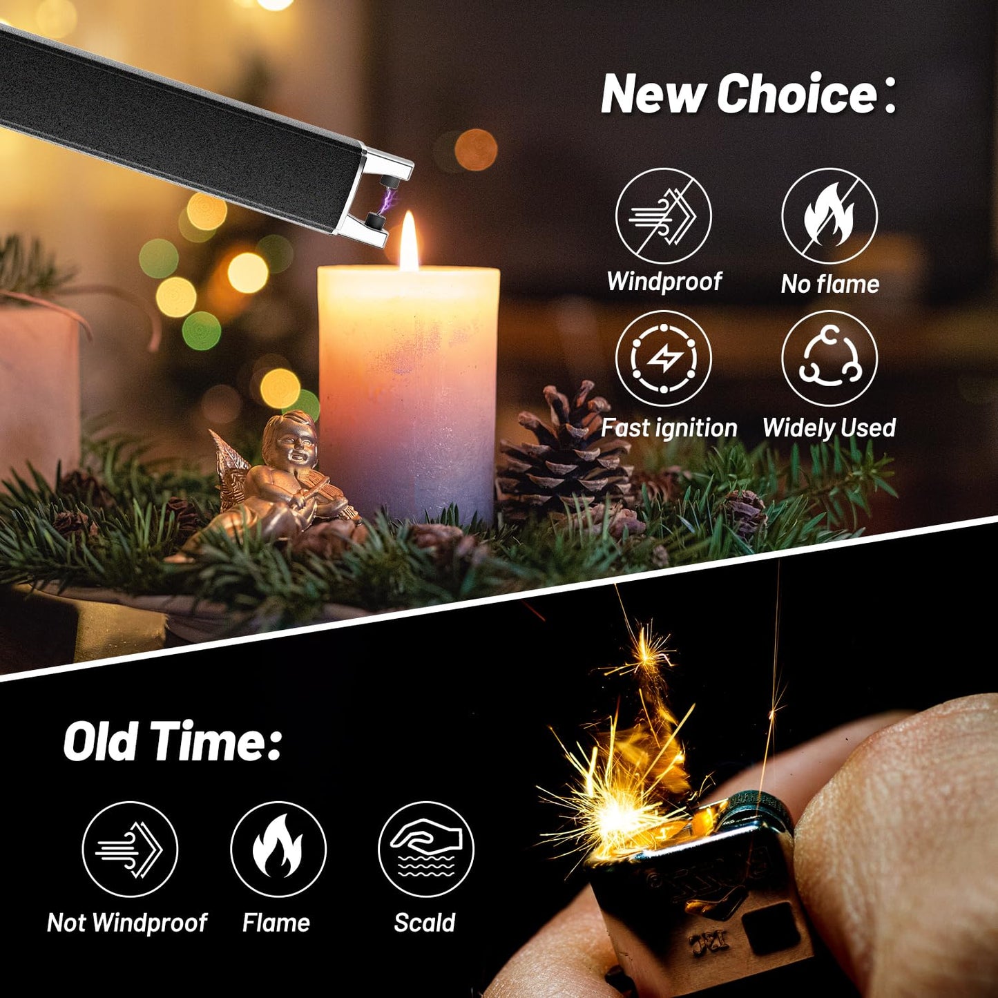 AJIJING Electric Candle Lighter, Windproof, Safety Lock, USB Type-C, Rechargeable Lighter with Led Display, for Candle BBQ Camping Festivals (Black)