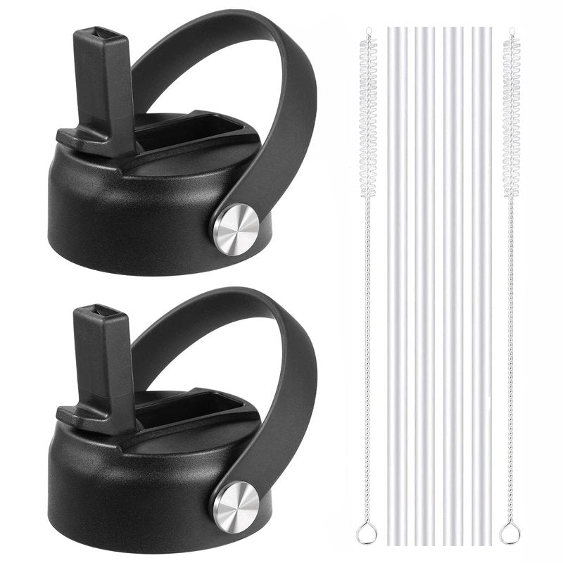 Straw Lid for Hydroflask 32/40 oz Bottles | BPA-Free Replacement Cap with Flex Handle | 2-Pack Sip Lids for Hydro Flask Wide Mouth Water Bottle Accessories | Black