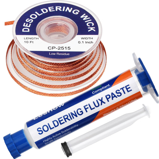 Lesnow Solder Flux Paste And Solder Wick Braid, No Clean Soldering Flux(10cc) Soldering Remover Tool, 10ft Desoldering Wick Braid For Electronics Repair For Disassemble Electrical Components