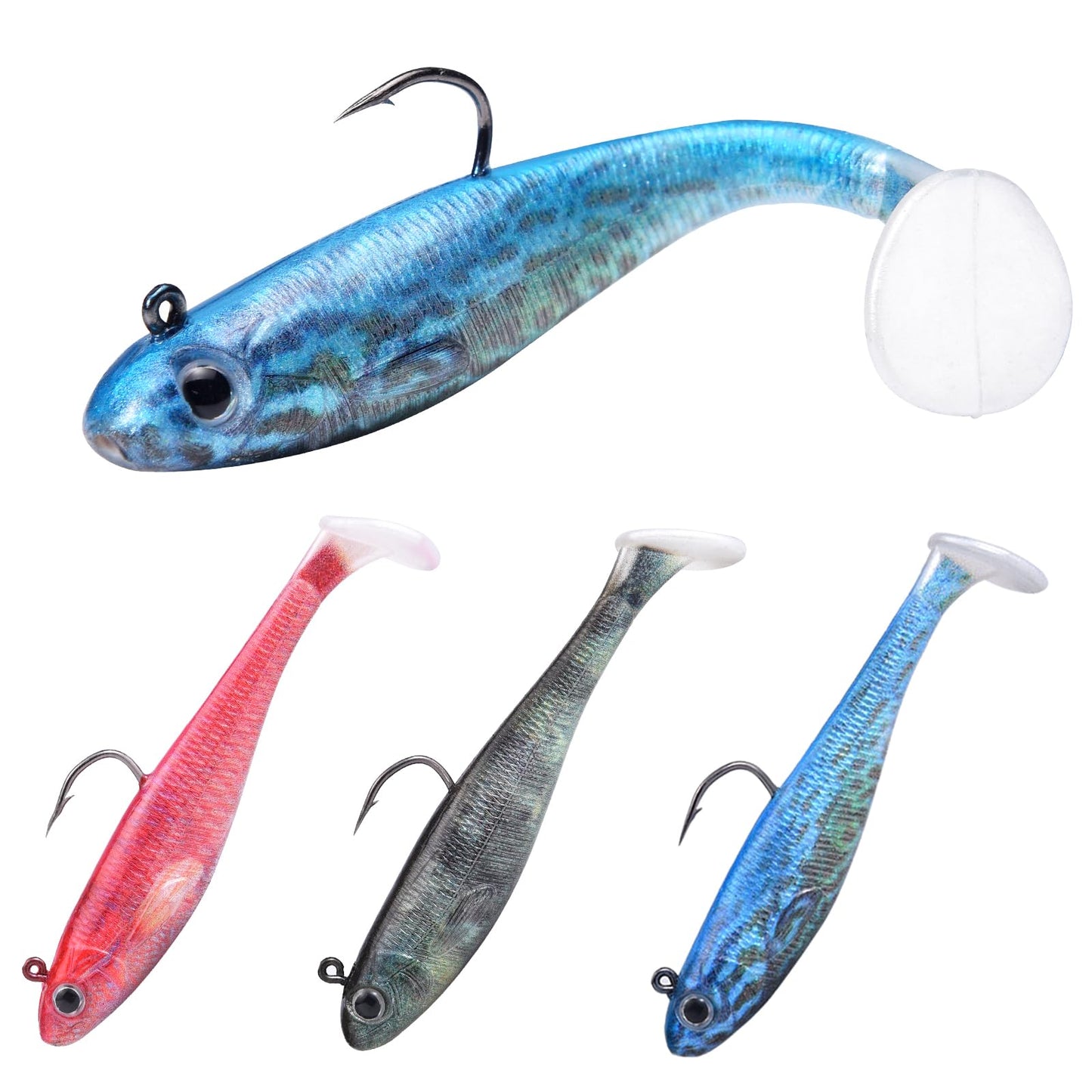 FISHCORNER Swim Bait Paddle Tail Swim Baits for Bass Fishing,Realistic Paint Minnow Swimbait Walleye Fishing Lures,Pre-Rigged Swimbaits Fishing Soft Plastic Lures for for Bass Trout Walleye 3/6pcs