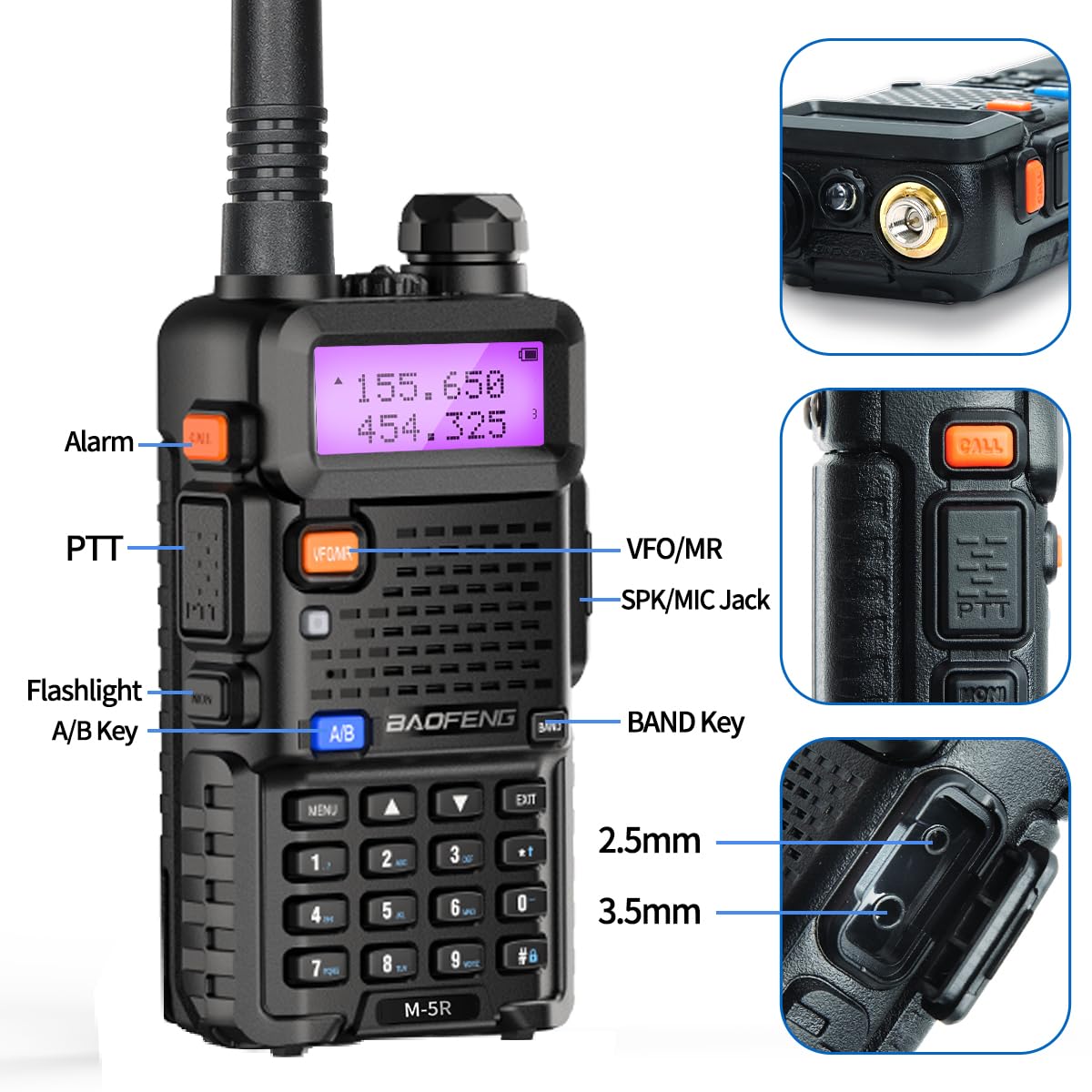 Baofeng UV-5R Ham Radio Handheld Upgrade 8W UV5R Long Range Walkie Talkies with Earpiece Rechargeable M-5R Multi Band Two Way Radio Copy Frequency,USB-C Charger for Hunting Survival Gear
