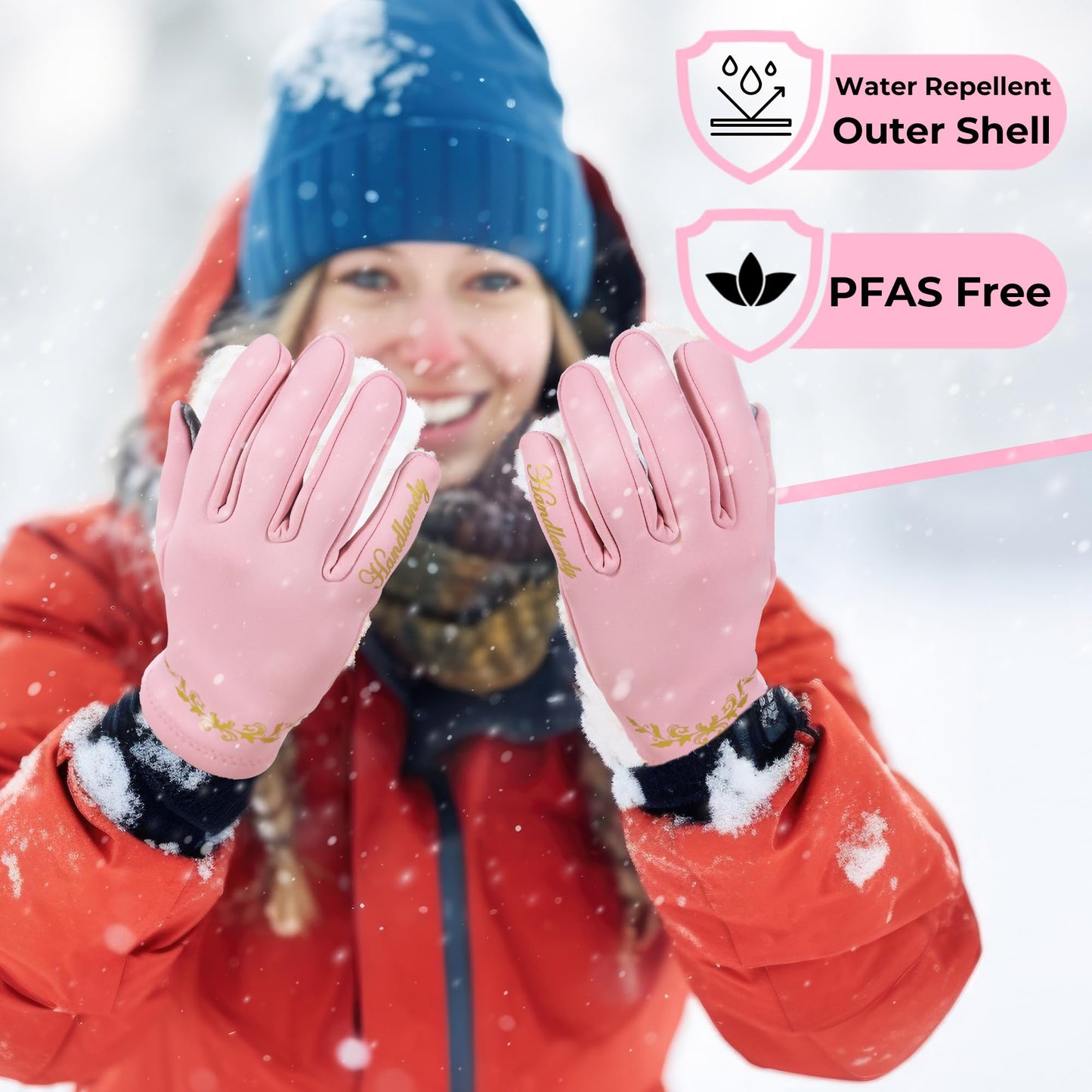 HANDLANDY Women Winter Running Gloves, Windproof Water-Resistant Touchscreen Gloves with Lightweight Thermal Liner for Cycling, Driving, Hiking & Cold Weather Activities(Pink, Medium)