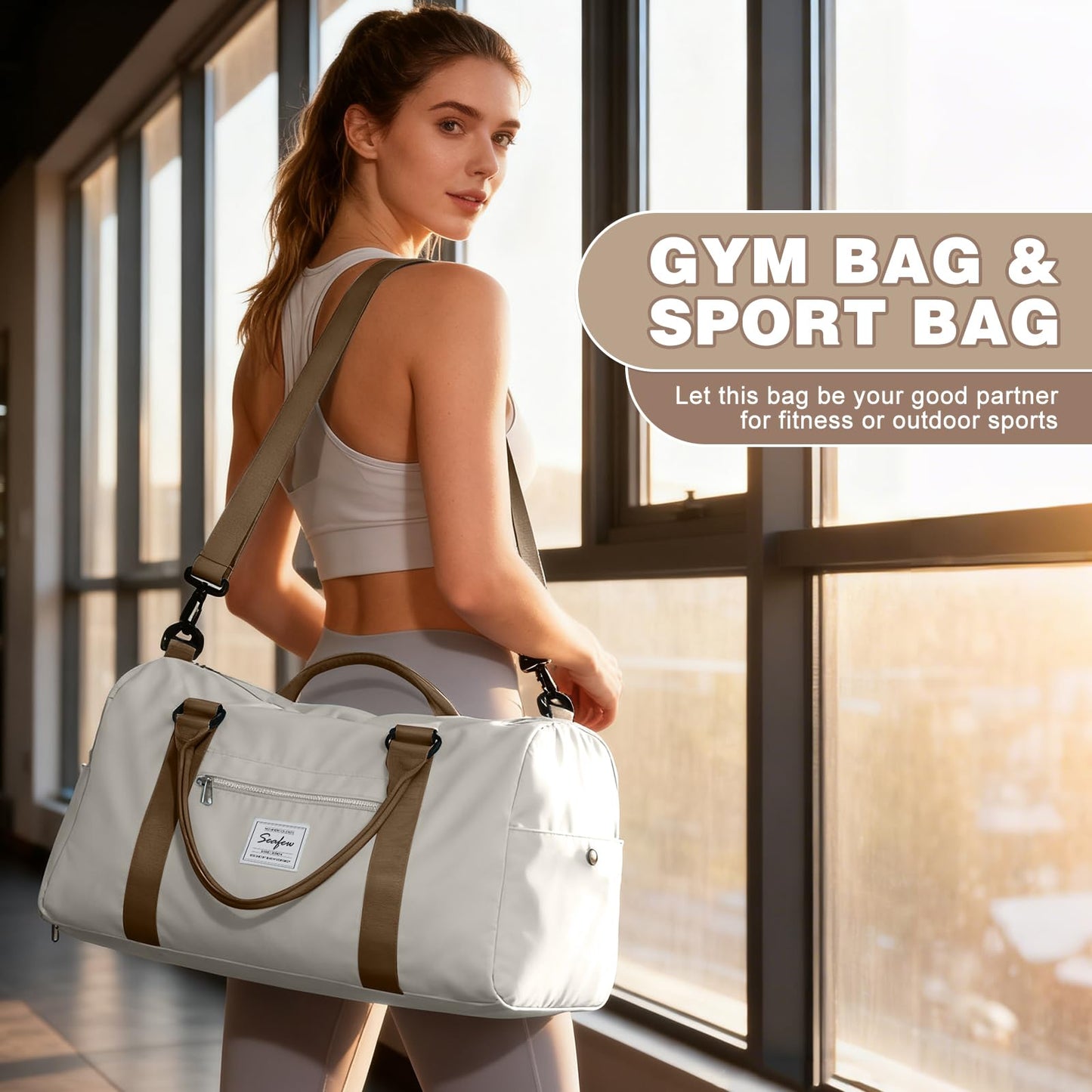 Weekender Duffel Bags for Women, Travel Totes Bag for Airplane, Cute Sports Gym Dance Bag Overnight Luggage Bag with Wet Pocket Shoe Compartment, Carry On Hospital Bag for Labor and Delivery, White