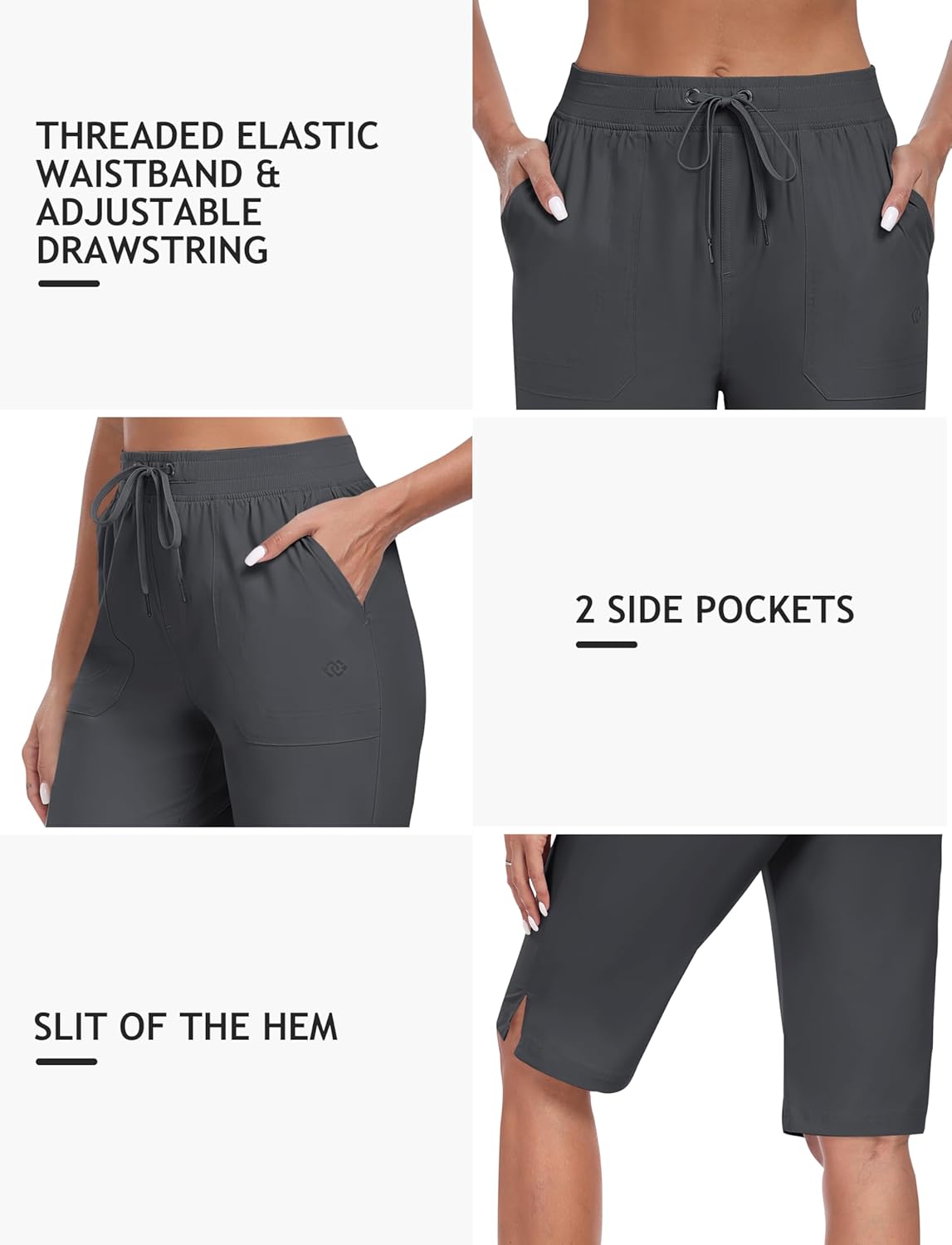MoFiz Women's Quick-Dry Hiking Shorts - 13" Knee Length, Water-Resistant, 3 Pockets | Ideal for Travel & Golf