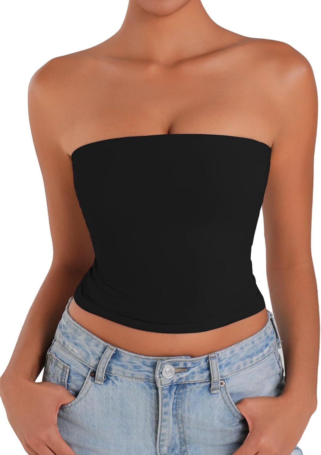 Sunzel Strapless Tube Top - Double Lined Sleeveless Crop Top for Summer Layering | Stylish Basic Bandeau