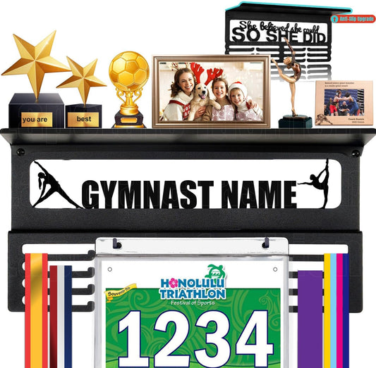 Personalized Medal Holder - Custom Name Display Rack for 63 Awards Ribbons | Metal Wall Mount Hanger for Athletes