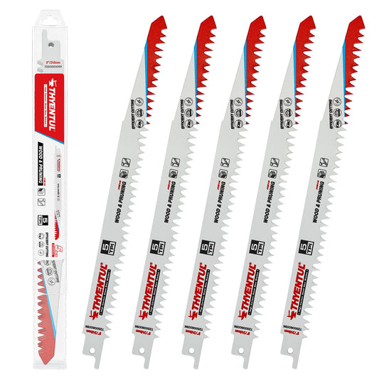 Wood Pruning Reciprocating Saw Blades,9 Inch Pruning Blades for Reciprocating Saw,Durable High Carbon Steel Reciprocal Saw Blades for Fast Tree Pruning & Wood Cutting (5 Pack/5TPI)