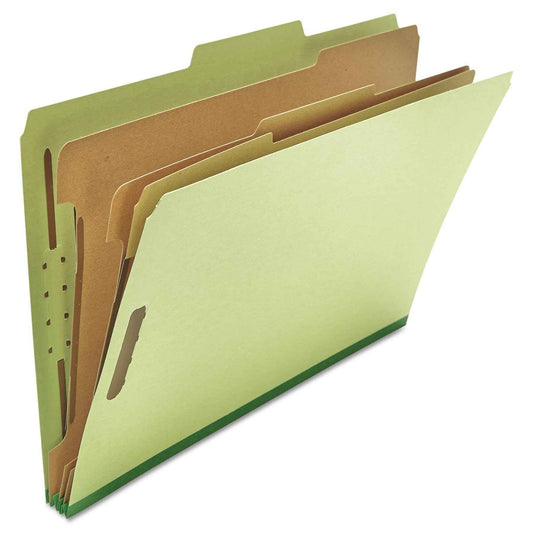 Universal Eight-Section Pressboard Classification Folders, 3" Expansion, 3 Dividers, 8 Fasteners, Legal Size, Green Exterior, 10/Box