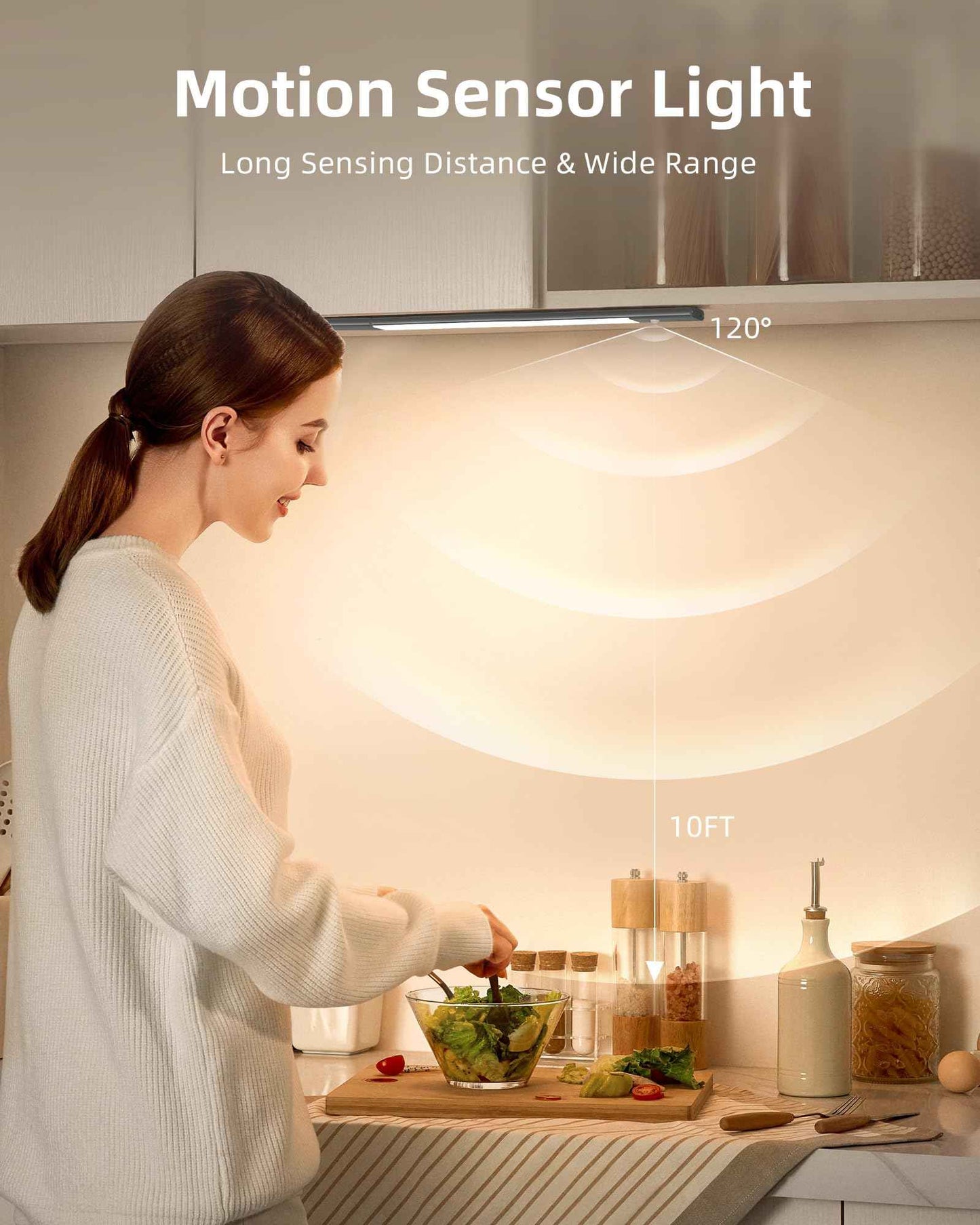 EZVALO Under Cabinet Lighting, 2200mAh Rechargeable Battery, 76 LEDs Dimmable Closet Lights, 3 Color Temps, Motion Sensor Light Indoor for Kitchen, Closet