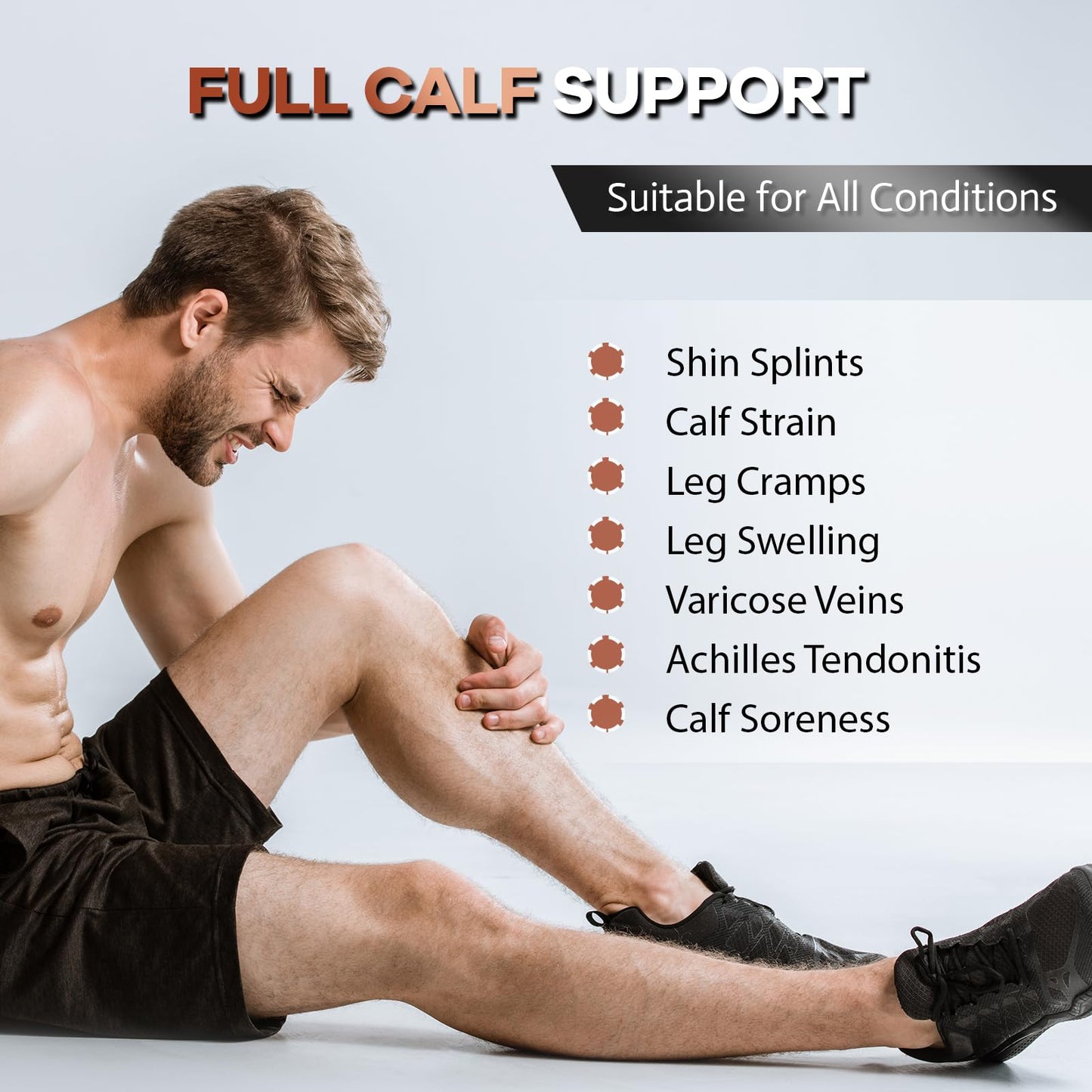 Copper Calf Compression Sleeves for Men & Women - High Stretch Graduated Compression with Anti-Slip Grip | Breathable & Smooth Lining Footless Design for Runners, Shin Splints, Leg Fatigue & Travel (1 Pair)