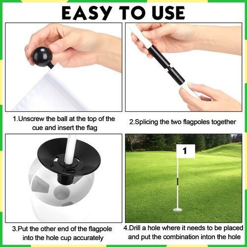 Hungdao 3 Set Golf Flagstick Mini Putting Green Flag for Yard Golf Pin Hole Cup and Flag Set Portable Practice Putting Green Flagsticks for Driving Range Backyard Gift Idea (Classic,White)