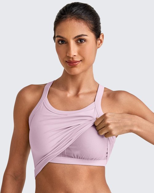 G4Free Longline Sports Bra Halter Workout Cropped Tops for Women Gym Yoga Racerback Athletic Tank Removable Padded (Pink,XL)