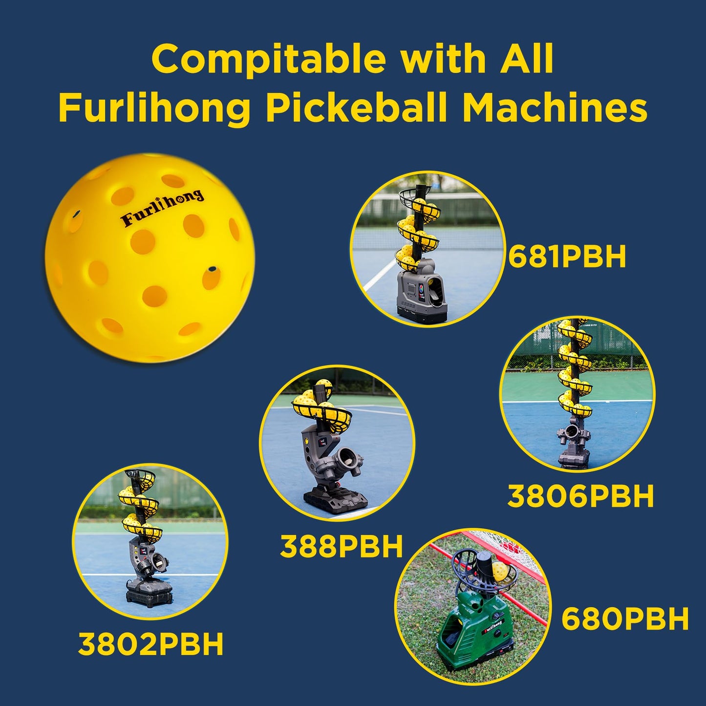 Furlihong Outdoor Pickleball Balls 16-Pack, 40-Hole, 74mm / 2.9" Durable Pickleballs, Compatible with All Pickleball Machines - Yellow