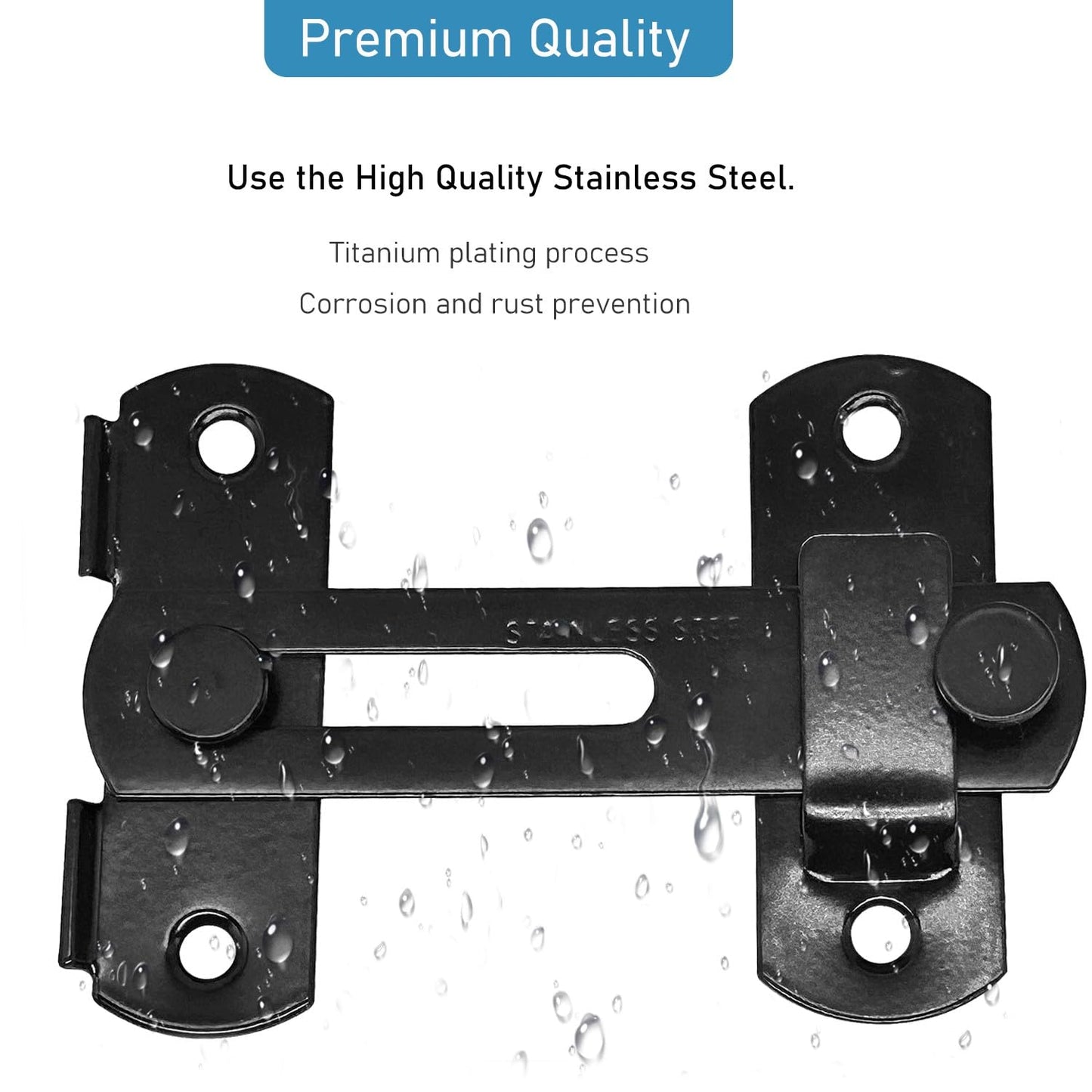 CUKAYO 2 Set 4" Gate Latches Safety Door Lock for Barn Door, Heavy Duty Stainless Steel Farm Flip Gate Latch,Black