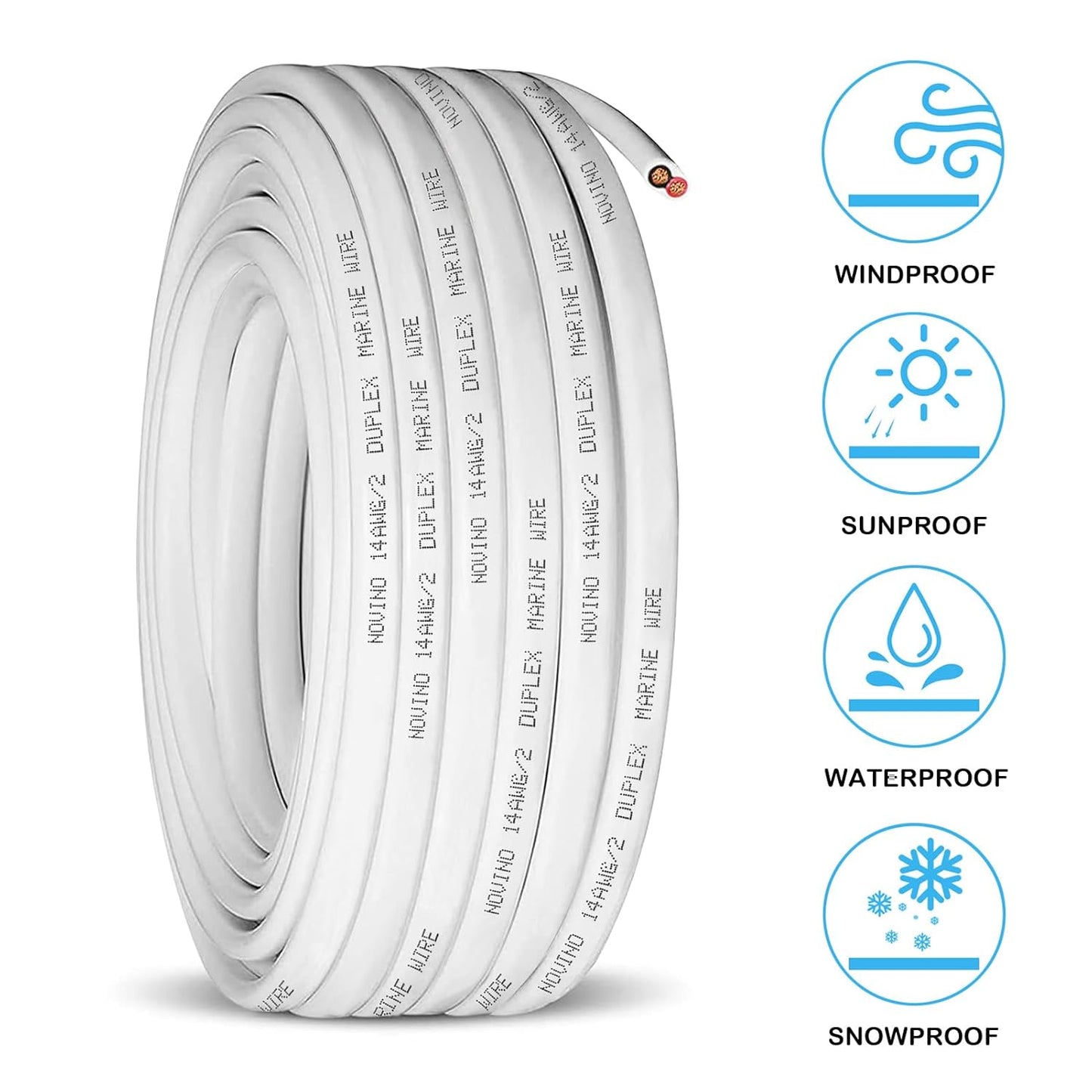 14 Gauge Marine Wire - 50ft Duplex Marine Grade Tinned Copper Cable for Boats, RVs & Trailers