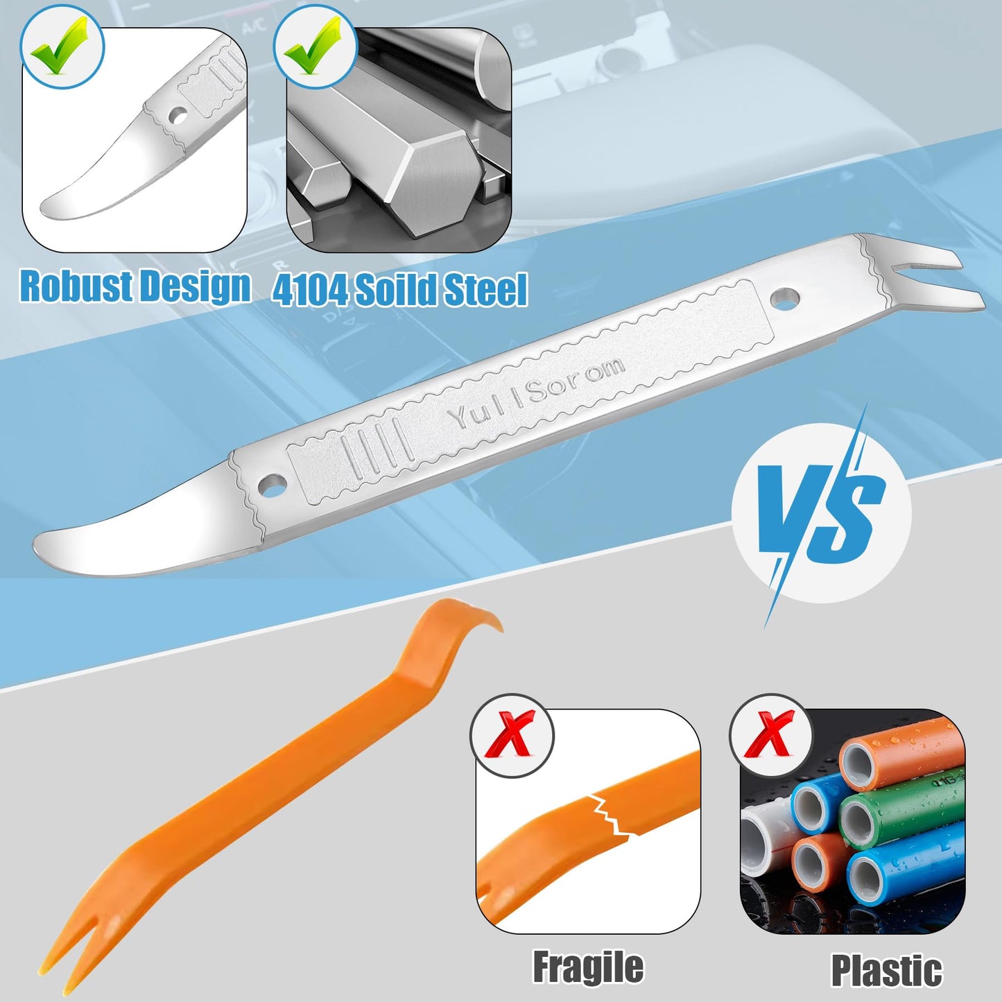 4140 Dual-purpose Steel Pry Bar, Multi-Function Trim Removal Tool for Automotive Panel,Planes Panel, Interior &exterior Trim Removal (Silver Pry Tool 1pc)