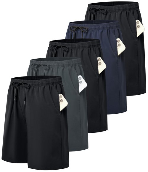 Kinglaman 5 Pack Mens Athletic Gym Workout Shorts Quick Dry Basketball Running Lightweight Shorts with Pockets 3 Black 1 Blue 1 Gray Medium