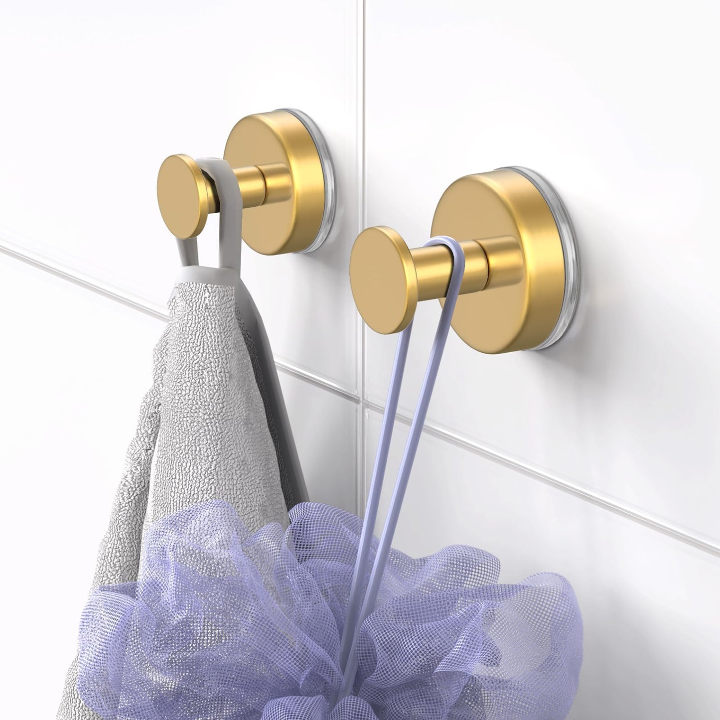 HUFEEOH Suction Cup Hooks for Shower, Suction Hooks Wall Hanger for Hanging, Removable Towel Holder for Bathroom, Kitchen, Glass Door, Mirror, Tile (2 Pack O Shape - Gold)