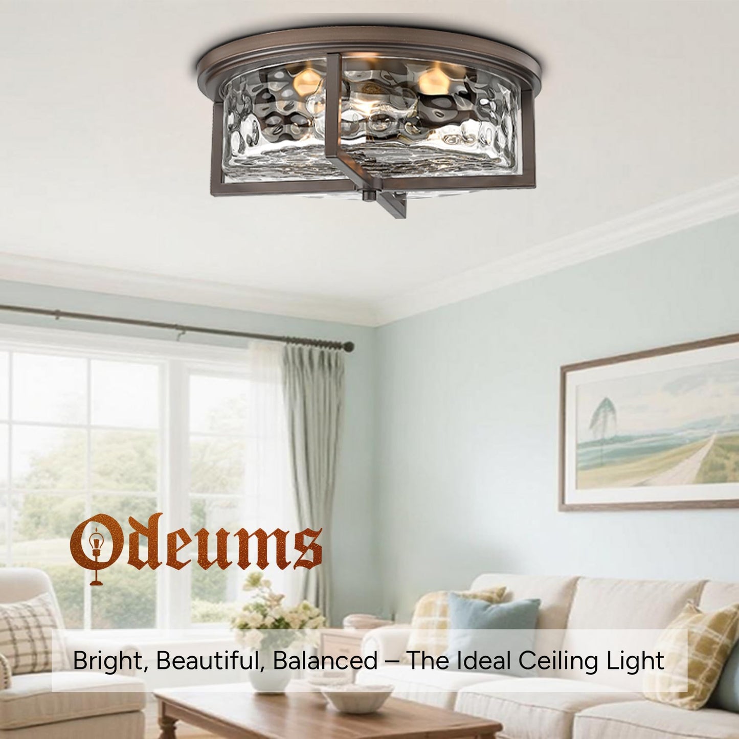 Odeums 16" D Industrial Flush Mount Ceiling Light, Large 3-Light Farmhouse Close to Ceiling Lights for Hallway, Kitchen, Bathroom, Dining Room (Oil Rubbed Bronze,)