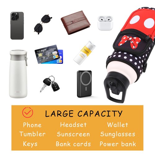 Cute Water Bottle Holder with Strap, Neoprene Insulated Crossbody Sling Bag Carrier with Adjustable Shoulder for 20-32oz Bottles, Phone & Pockets, Perfect for Travel, School & Outdoor Activities