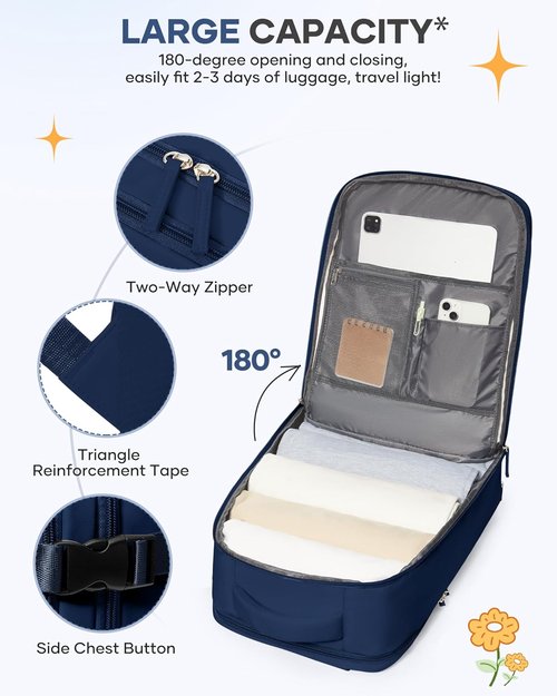 Coofay Travel Backpack - Versatile Carry-On Bag for Airplanes | Sapphire Blue, Ideal for Women & College Use