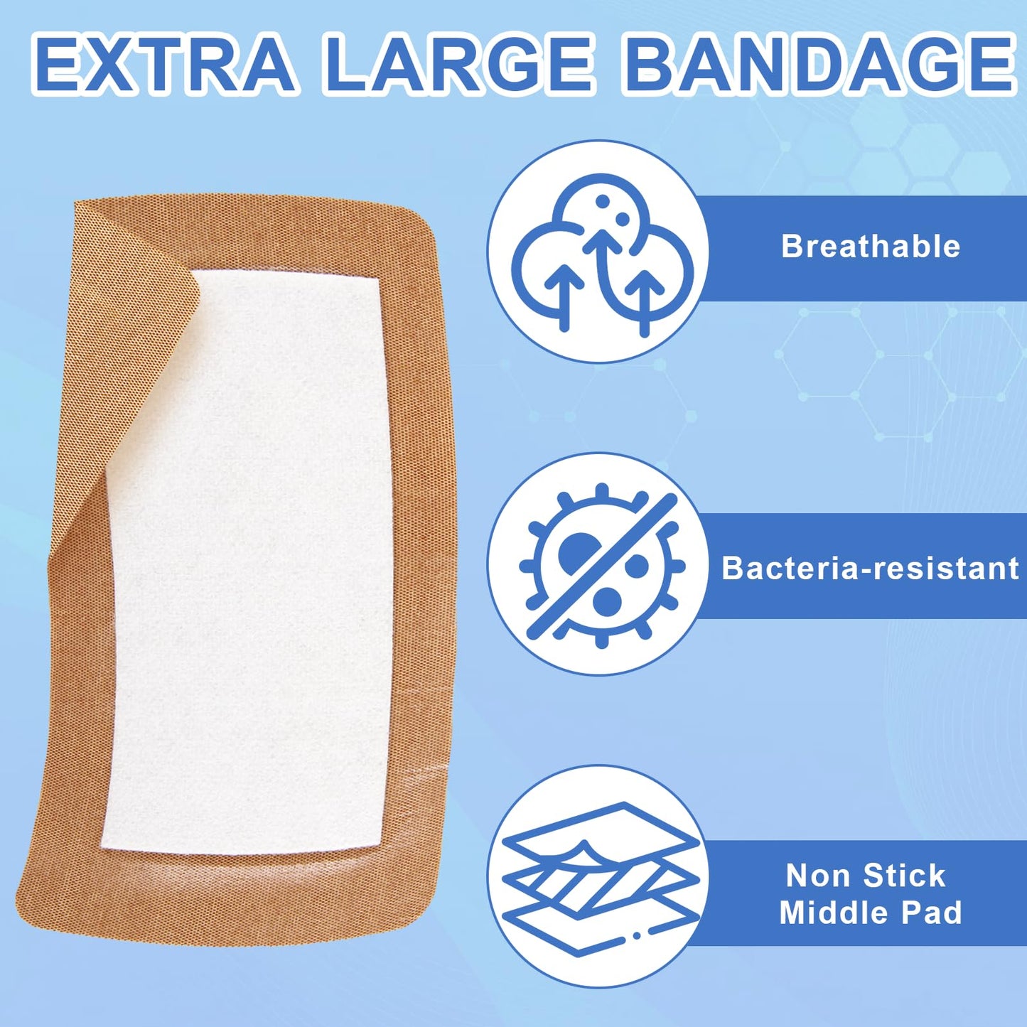 30 Pcs Extra Large Bandaids 5 X 3, Flexible Long Bandaids, Sterile Fabric Bandage, Large Bandages for Wounds, Large Adhesive Bandages with Non Stick Pad