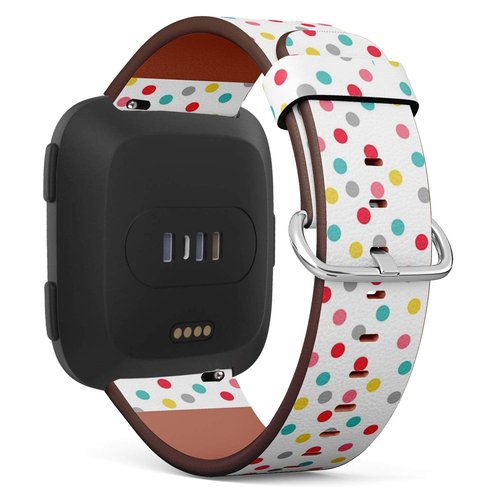 Q-Beans Replacement Band, Compatible with Fitbit Versa/Versa 2 / Versa Lite - Leather Band Bracelet Strap Wristband Accessory with Quick-Release Pins // Polka Dot