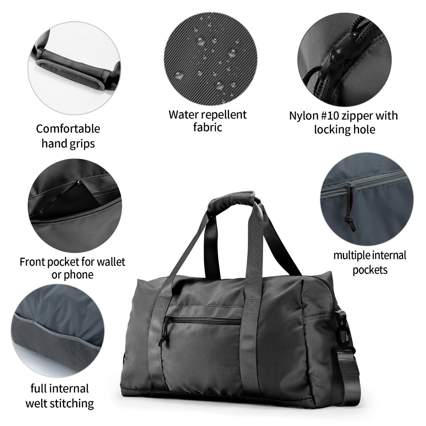 Travel Duffle Bag,Sport Gym Bag for Men And Women with Wet Pocket,Weekender Bag Carry On Tote Bags for Airplane (Black, M)