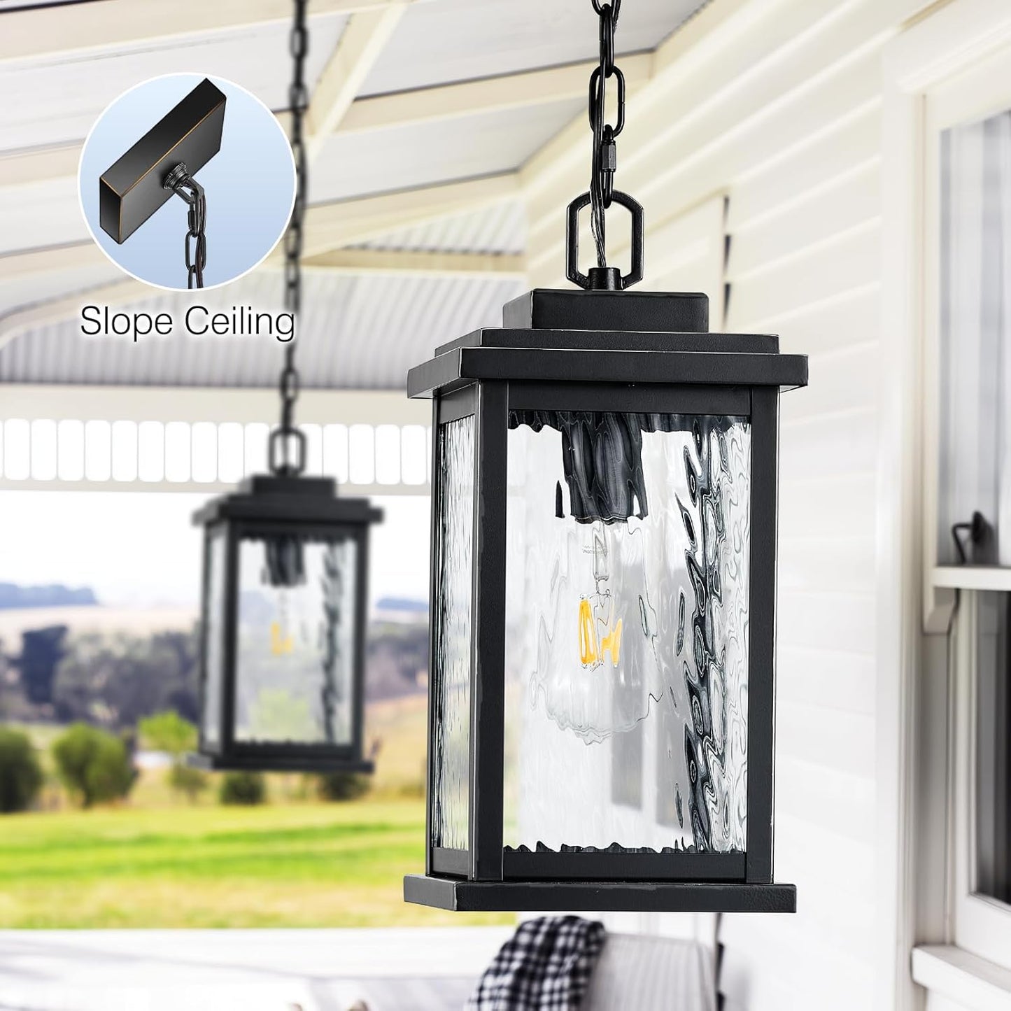 Outdoor Pendant Light - Oil Rubbed Bronze Chandelier for Porch & Patio, Adjustable Chain