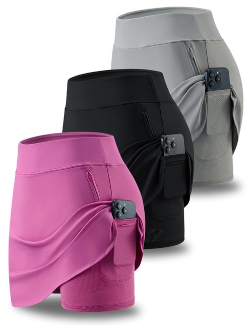 3 Pack Women’s Active Skorts with Pockets High Waist Athletic Skirts with Built-in Shorts for Tennis Golf Workout (Set 4, Large)