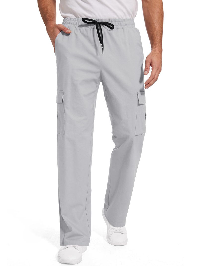 Tallemon Men's Casual Cargo Pants 30/32/34/36 Tall Inseam Hiking Pants Workout Joggers Loose Straight Sweatpants for Men 34" Light Grey L