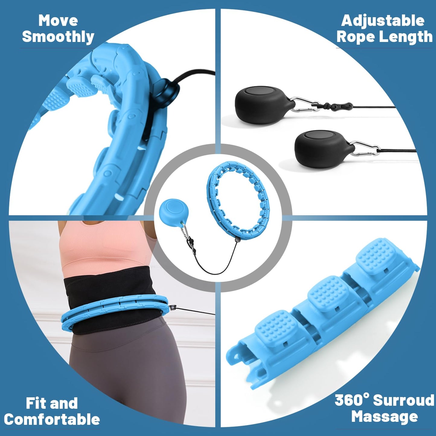 Weighted Fit Hoop Plus Size for Adult Weight Loss, 32 Detachable Links Smart Fitness Hoop, Fitness and Massage 2 in 1, Great for Adults and Beginners (Blue)