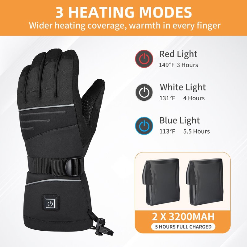 Rechargeable Heated Gloves for Men Women, Waterproof Touchscreen Winter Hand Warmer Heated Work Gloves for Cold Weather Motorcycle, Hunting, Hiking, Ski - Battery Powered Electric Thermal Warming, M