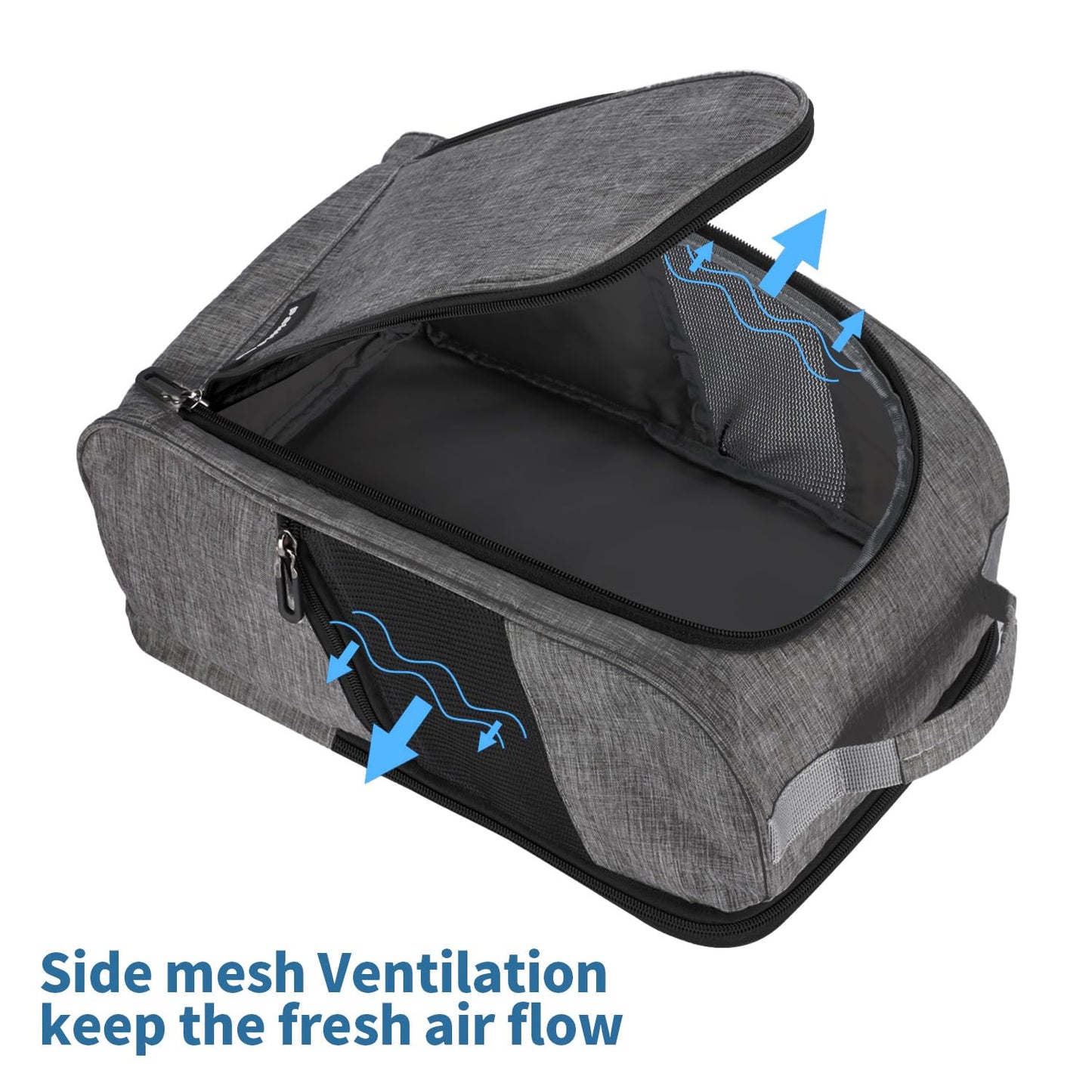 Pakiiock Golf Shoe Bag Zippered travel sport shoe bags With Mesh Ventilation, large back pocket and side pocket for men women black