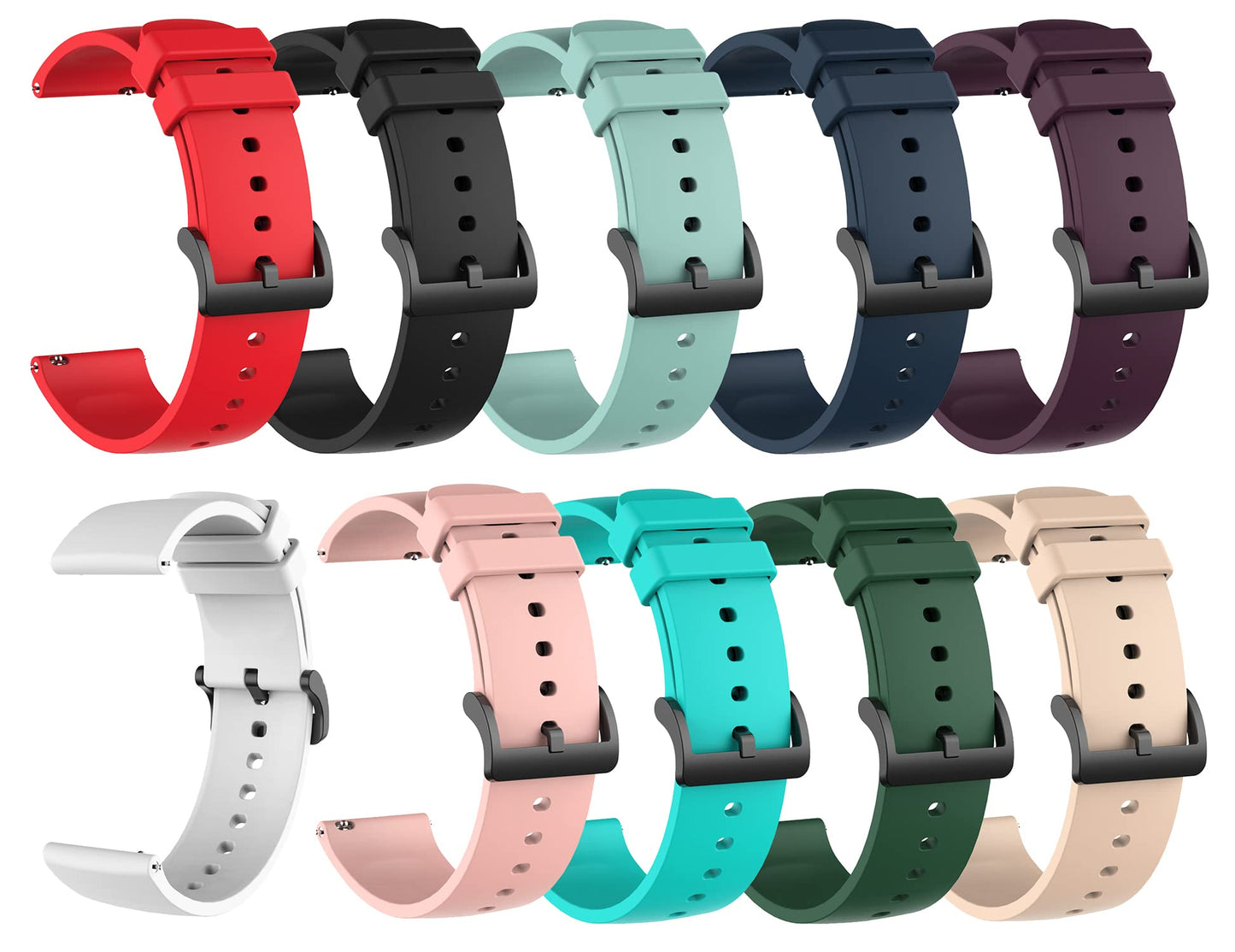 TenCloud 10Pack Compatible with FITVII H56/FT26 Fitness Tracker 1.7 inch Bands 22mm, Replacement Breathable Lightweight Soft Silicone Sweat Resistant Sport Wristbands Band for FITVII H56