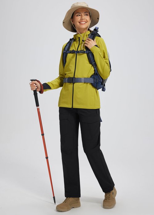 Women's Hiking Pants with Zipper Pockets Quick Dry Water Resistant Elastic Waist Cargo Joggers Lightweight Casual Travel Outdoor Safari Outfits Regular Black M