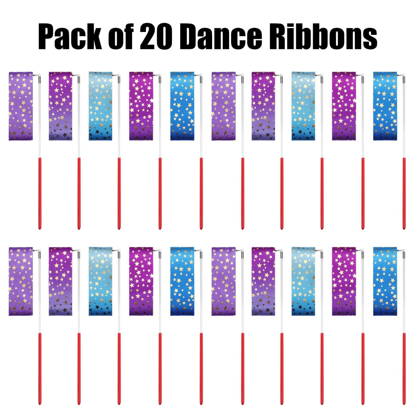 AITIME 20 Pack Ribbon Wands for Kids - 78.7" Rhythmic Gymnastics Dance Ribbons with Star Streamers, Party Favors for Girls Birthday, Princess Themed Party Goodie Bag, Ballet & Outdoor Games (Star)