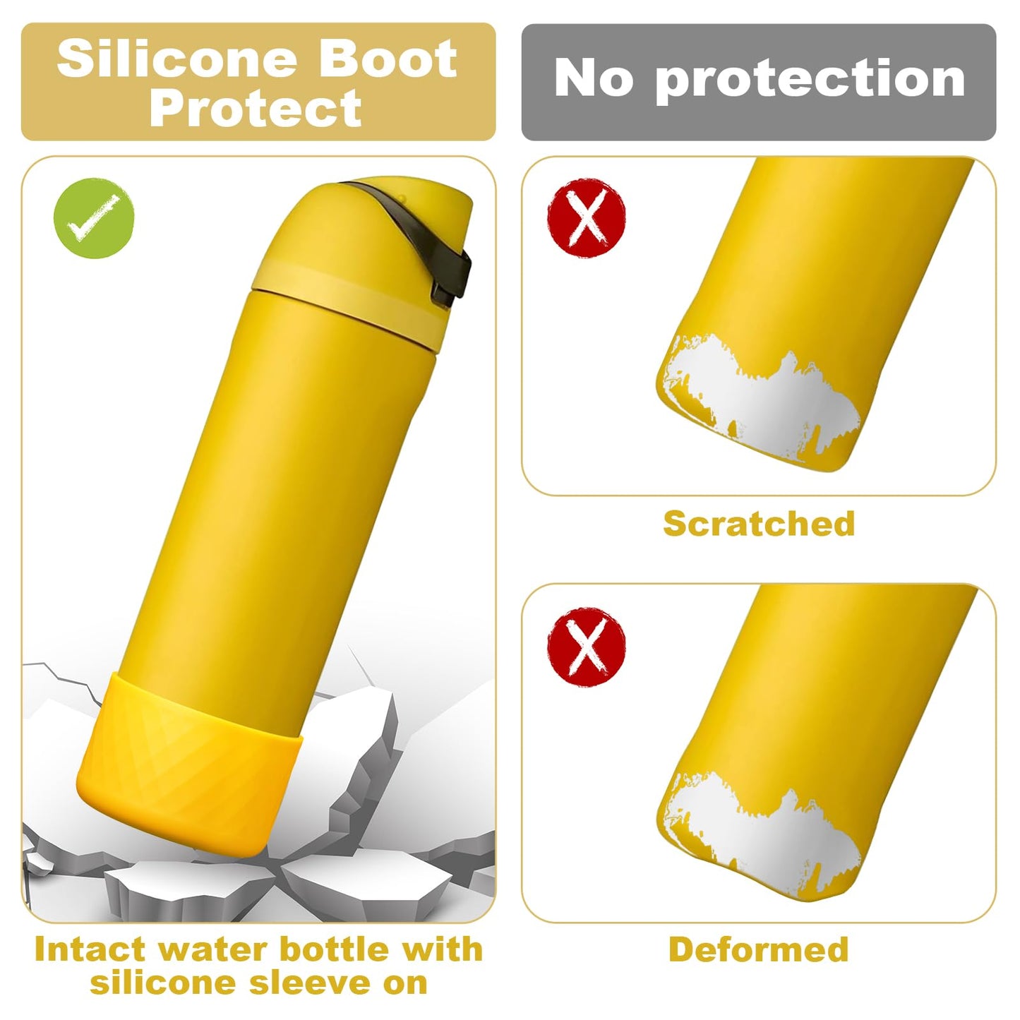 Alwenid 2PCS Silicone Water Bottle Boot for Owala 24 Oz, Anti-Slip Protective Sleeve Bottom Bumper Protector for FreeSip, Twist, and Flip Stainless Steel Water Bottles (Yellow)