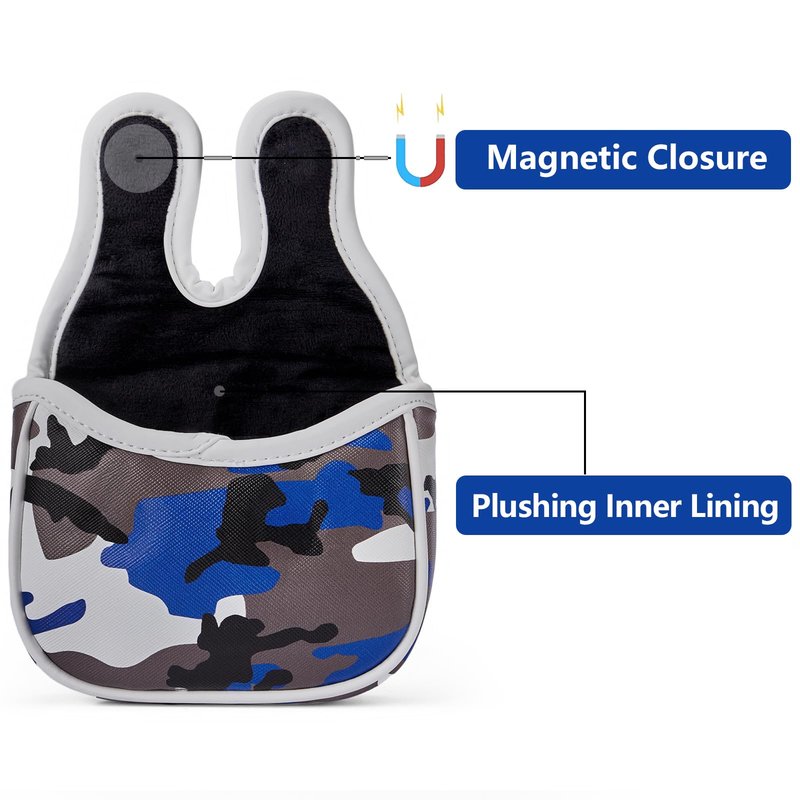 Gbourly Golf Club Blue Camouflage Square Mallet Putter Cover Camo Magnetic Center Shafted PU Leather Headcover