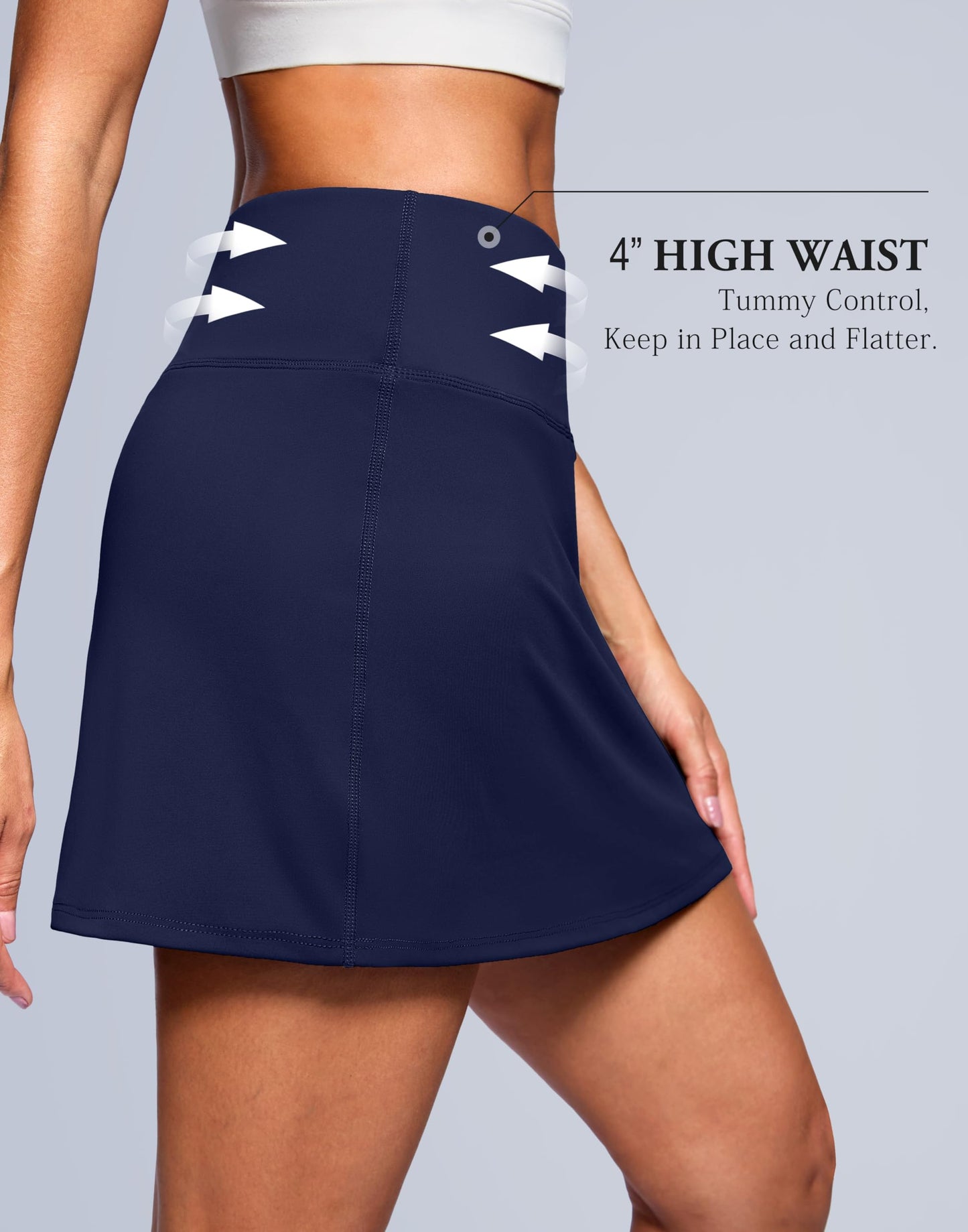 SANTINY 14" Skorts for Women with 2 Pockets High Waisted A Line Casual Pickleball Golf Skort Athletic Tennis Skirt (Navy_M)