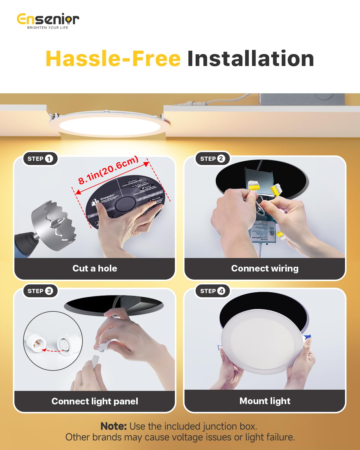 Ensenior 6 Pack 8 Inch LED Recessed Light, Dimmable, 2700K-5000K 5CCT, 1600LM High Brightness, 18W 120V, Damp Rated, Ultra-Thin Canless Wafer Light - ETL & FCC & IC