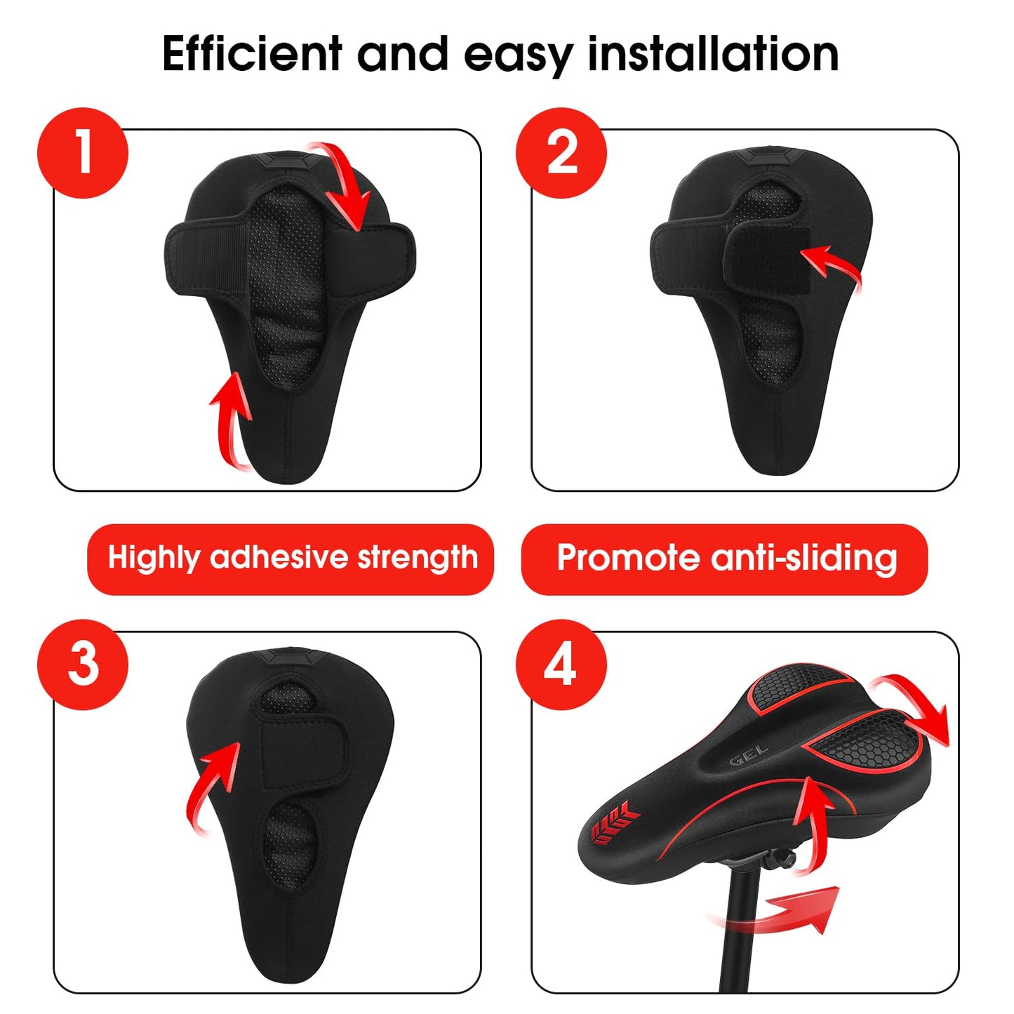 MSDADA Bike Seat Cushion - Gel Bike Seat Cover Padded for Men & Womens Comfort, Soft Bicycle Saddle Compatible with Exercise Spin Stationary Bike, for Indoor and Outdoor Cycling (Red)
