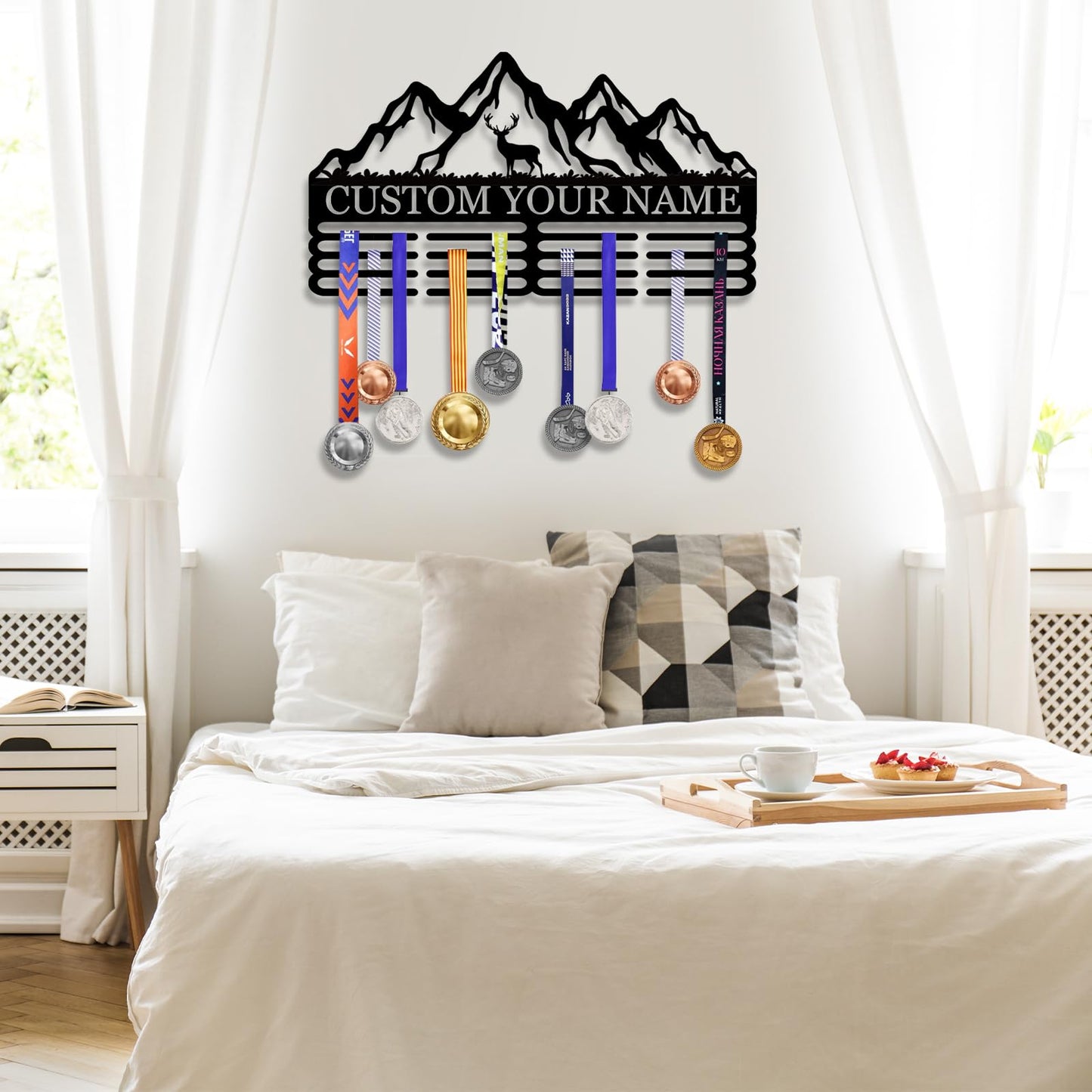 Personalized Medal Hanger Display - Custom Name Medal Holder Rack Wall Mount Decor, Trophy Shelf Tiered Award Rack Award Ribbon Hanger, Women Sports Medal Holder Rack for Dancing, Cheer, Ballet